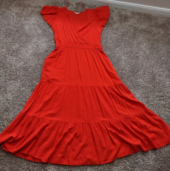 Knox Rose Women Dress Large Red Orange Tiered Ruffle Maxi Large - Picture 2 of 7